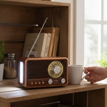 Dexxony Modern Kahverengi Nostaljik Radyo - Bluetootlu, Fenerli, Kibar, Fm Radyo - Sevgililer Günü