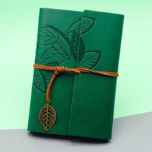 MiraLive Yeşil Deri Kapaklı Yaprak Desenli Defter