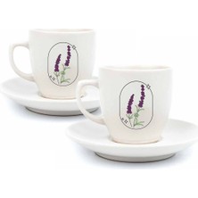 PremiumPort Lavanta Desenli 2 Kişilik 4 Parça Türk Kahvesi Fincan Seti