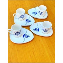 PremiumPort El Yapımı Türk Kahvesi ve Espresso Seramik Fincan Seti 4'lü, Marin Model, 100 ml