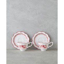 PremiumPort Porselen 4 Parça Çay Fincanı Takımı, 200 Ml, Kırmızı ve Beyaz