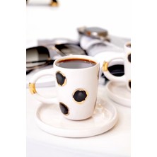 PremiumPort 24K Altın Süslemeli Siyah Puantiye Seramik Kahve Fincan Takımı