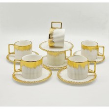 PremiumPort Çizgili Gold Porselen Kahve Fincanı Takımı, 12 Parça, 6 Kişilik