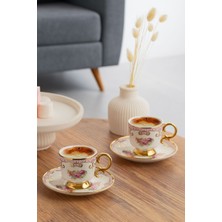 PremiumPort Yeşil Gold Yaldızlı 6 Kişilik Porselen Fincan Takımı, 90 ml