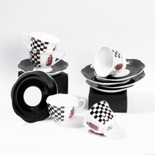 PremiumPort Şık Beyaz ve Siyah Yeni Kiremit Seramik Kahve Fincanı Takımı