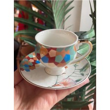 PremiumPort Renkli Geometrik 6 Kişilik Türk Kahvesi Fincanı Seti