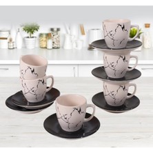 PremiumPort Renkli 6 Kişilik 12 Parça Mat Kahve Fincan Takımı