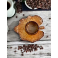 PremiumPort Kabak Yaprak Desenli, Kahverengi Çay ve Kahve Fincanı Seti, Şık Tasarım