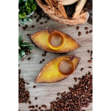 PremiumPort Ceviz Yaprak Desenli Sarı ve Kahve Renkli 2'li Çay Kahve Fincanı Seti