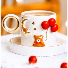 PremiumPort El Yapımı 24 Ayar Altın Dekorlu Teddy Bear Fincan 100 ml