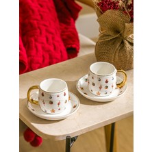 PremiumPort Yeni Yıl Temalı 2 Kişilik Zarif Kahve Fincan Takımı