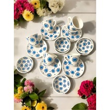 PremiumPort El Yapımı Çini Dekoratif Nazar Boncuğu Kahve Fincanı ve Sosluk Takımı