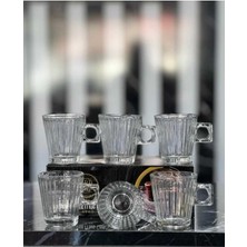 PremiumPort 6'lı Çizgili Kulplu Cam Espresso Fincanı Seti, Şık ve Dayanıklı Tasarım
