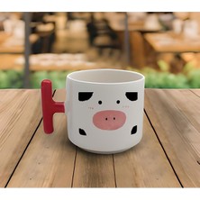 PremiumPort El Yapımı Inek Desenli Kırmızı T Kulp Kupa 200 Ml, Şık ve Renkli Tasarım