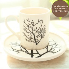 PremiumPort Siyah Hayat Ağacı Desenli 6 Kişilik Porselen Fincan Takımı