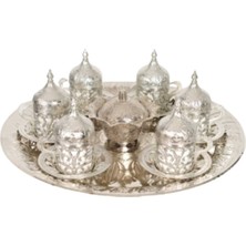 PremiumPort 6 Kişilik Gümüş Bakır Türk Kahvesi Fincan Takımı Seti