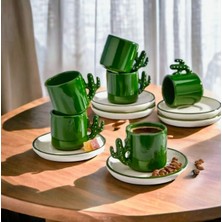 PremiumPort El Yapımı Kaktüs Desenli Türk Kahvesi ve Espress Fincanı Seti 6'lı