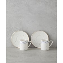 PremiumPort Mavi ve Altın Detaylı 4'lü Porselen Kahve Fincan Takımı, 90 ml