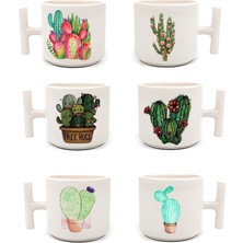 PremiumPort Duble Türk Kahvesi Fincanı ve Espresso Kaktüs Seti, 6'lı, 200 Ml, Şık Tasarım