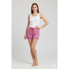 Kuzgun Ticaret Bambu Fitilli Kadın Ev Şortu Bacak Dantel Detaylı Ev Giyim Fuşya