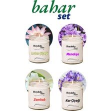 Kuzgun Ticaret 4 Adet Doğal Özel Seri Kokulu Dekoratif Kavanoz Mum 4X210 cc - Bahar Seti - Ryl