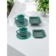 PremiumPort El Işlemeli Osmanlı Lalesi 6 Parça Kahve Fincanı ve Lokumluk Takımı