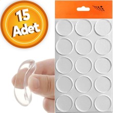 Zuzu Made Yapışkanlı Şeffaf 22 mm Cam Tutucu Silikon Bazlı Ses Stoperi 15 Adet Cam Altlığı Masa Dolap