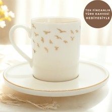 PremiumPort Altın Yaldızlı Kuş Desenli 6 Kişilik Porselen Fincan Takımı