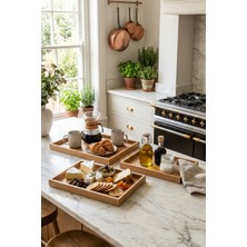 PremiumPort 3’lü Ahşap Tepsi Seti, Büyük, Orta ve Küçük Boyutlar