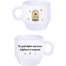 PremiumPort Küçük Prens Temalı Yazılı ve Standlı 4'lü Fincan Seti, Şık ve Hediye Seçeneği