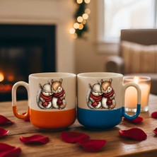 Finka Dekor 2'li Kırmızı Atkılı Sevimli Sincaplar Tasarımlı Kupa Bardak - Sevgiliye Kış Temalı Romantik Hediye