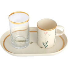 PremiumPort Doğal Bitki Temalı Kahve ve Ikram Takımı, 3 Parça, Şık ve Zarif Design