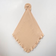 9982LV Lovemaxx Kız Bebek Fırfırlı Müslin Battaniye Bej Krem %100 Pamuk Oeko-Tex Sertifikalı Antialerjik