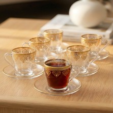 PremiumPort El Boyama Altın Yaldızlı 6 Kişilik Cam Çay Fincan Takımı, 6 x 190 ml