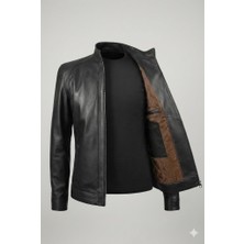 Verra Hakiki Deri Siyah Erkek Mont - Hakim Yaka Kapitone Astarlı Özel Tasarım