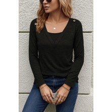 Etiler Collection Kadın Uzun Kollu V Yaka Düğme Detaylı Yumoş Bluz