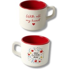 PremiumPort Stackable Çay Fincanı 8cm Beyaz ve Kırmızı 2'li Set