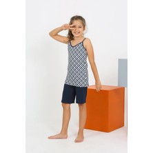 Marsilyan Kız Çocuk Ip Askılı Şortlu Penye Lacivert Pijama Takım