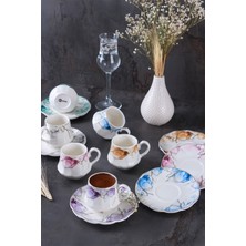 PremiumPort Renkli Porselen Kahve Fincan Takımı, 6 Kişilik, Şık ve Zarif Tasarım