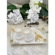 Epoksi Tepsi Incili Nişan Seti Küçük Boy Gold