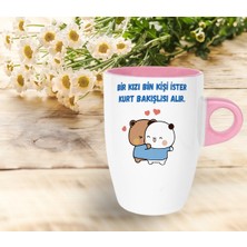 PremiumPort Pembe Katlı Latte Fincan, Kız ve Hayvan Temalı, Şık ve Sevimli Tasarım