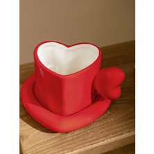 PremiumPort Kırmızı Kalp Figürlü Seramik Çay Fincanı 430 Ml, Şık ve Renkli Tasarım