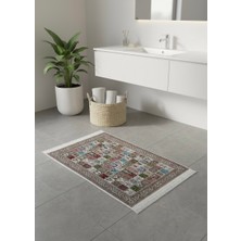 Dekoratif Paspas | Dokuma Tabanlı Etnik Desenli Yıkanabilir Baskılı Kaymaz Kilim Paspas 60X90 cm