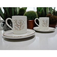 PremiumPort Yaldızlı Porselen 4 Parça Kahve Fincanı Takımı, 2 Kişilik