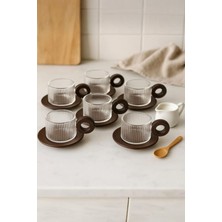 PremiumPort Çizgili Tasarımlı Borosilikat Cam Fincan Seti 6'lı 250 ml