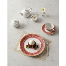 Porcelland Lune 21 cm Tatlı Tabağı | Kırmızı, Pembe ve Gold Desenli Porselen