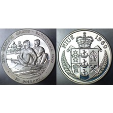 Banknoting Nıue 50 Dolar 1989 Barselona Olimpiyat Oyunları-Kürek. 28,4 gr 38,6 mm Proof Baskı Çil.