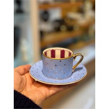 PremiumPort Mavi Puantiyeli Tek Kişilik Türk Kahvesi Fincanı, Şık ve Zarif Tasarım