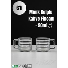 PremiumPort 6'lı Minik Şerit Kulplu Cam Bardak, 100ML, Şık ve Kullanışlı Tasarım