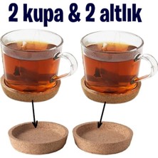 PremiumPort 2 Adet 240 ml Kupa ve Mantar Altlık Seti, Şık ve Kullanışlı Tasarım